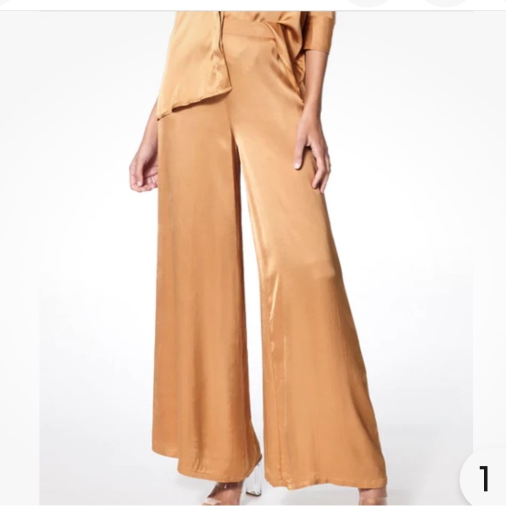 Young Fabulous and Broke Aiko Silky Satin Wide Leg High Waist Pant W1538 Sz S
